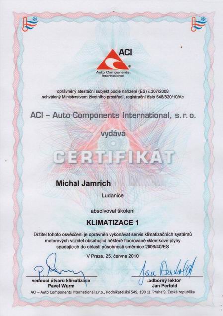 Certifikát klimatizácie